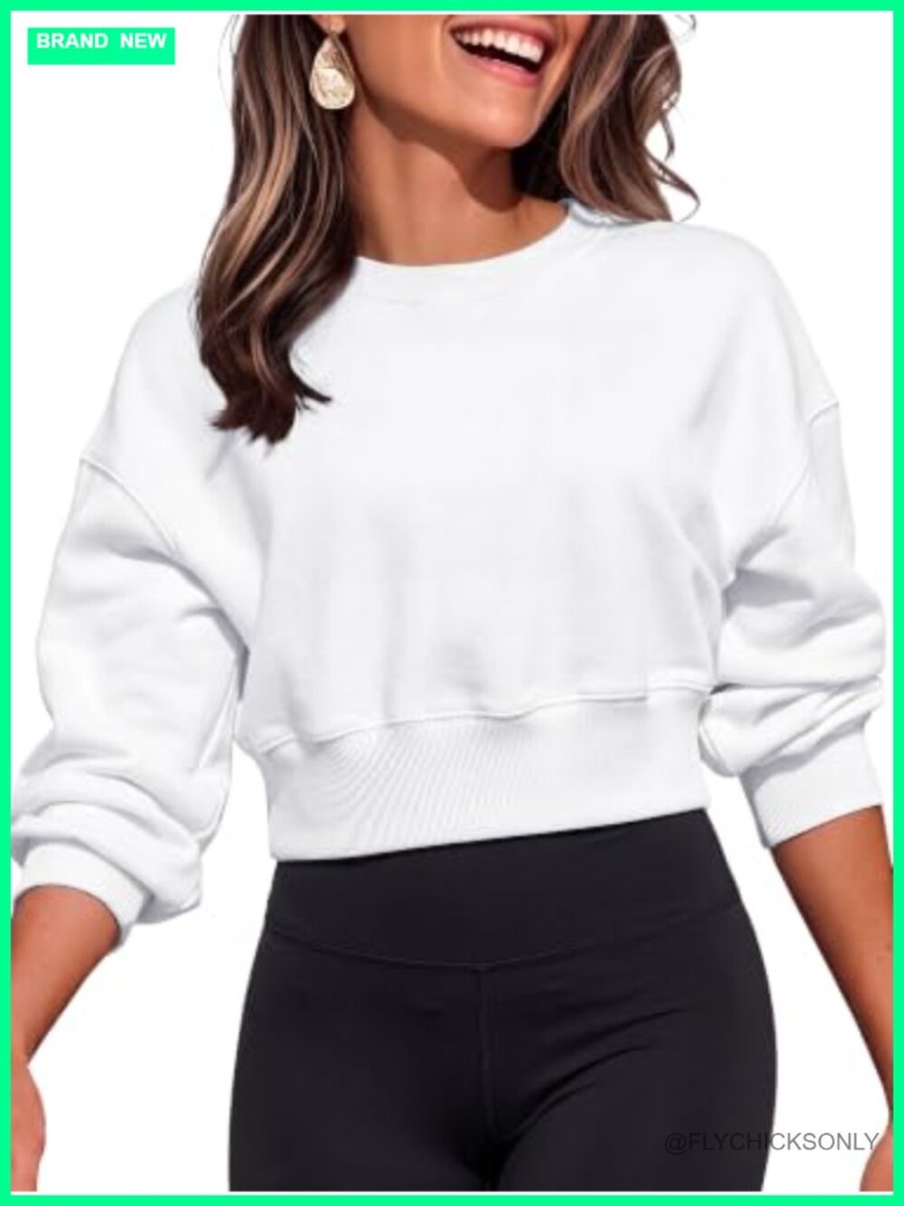 Fleece Lined Cropped Sweatshirt Oversized Crewneck Pullover